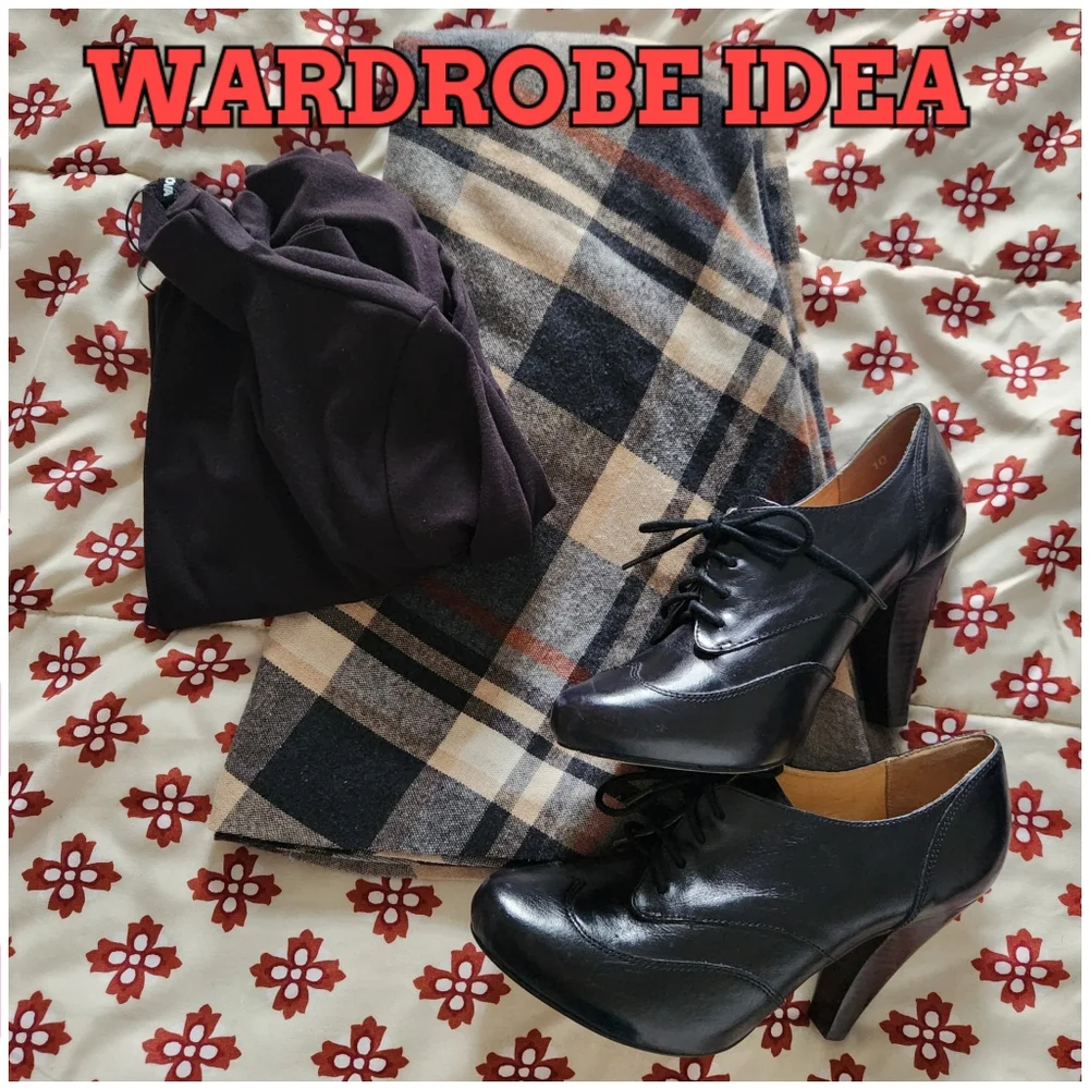 VTG Plaid Skirt Black and Tan Bias Cut Circular Size S Waist 26" - Picture 7 of 7